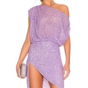 RETROFETE Jean Purple Sequin One Shoulder Dress